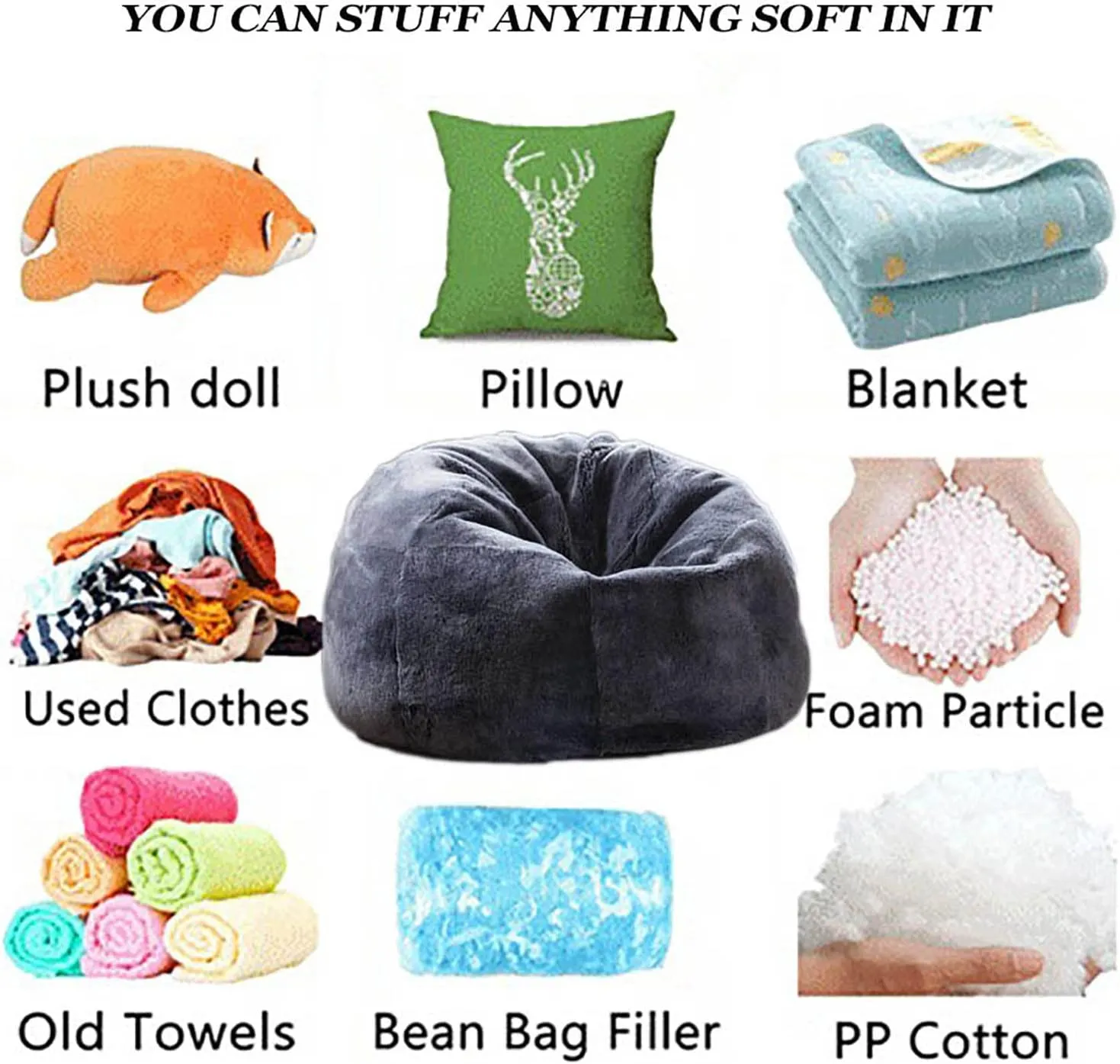 5FT Giant Fur Bean Bag Chair Cover, Ultra Soft Bean Bag Bed for Adults (No Filler, Cover only), Big Round Soft Fluffy Faux Fur Bean Bag Lazy Sofa Bed Cover, Machine Washable Big Size Bean Bag Cover