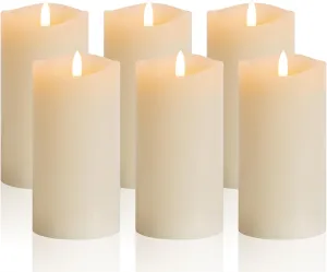 6 inch Flameless Candles, Flickering Battery Operated Candles with Remote, LED Pillar Candle Large, Real Wax，Ivory White
