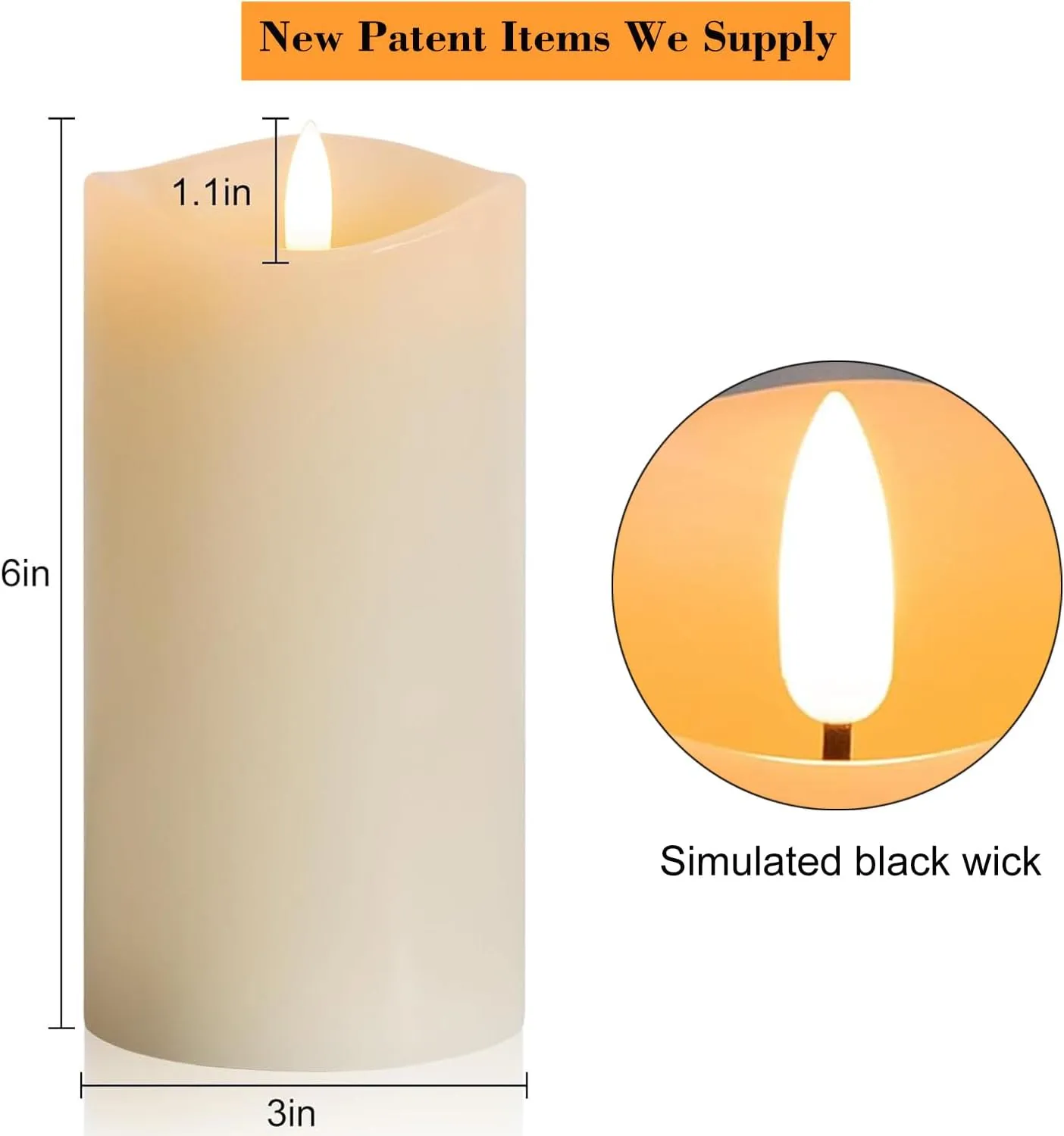 6 inch Flameless Candles, Flickering Battery Operated Candles with Remote, LED Pillar Candle Large, Real Wax，Ivory White