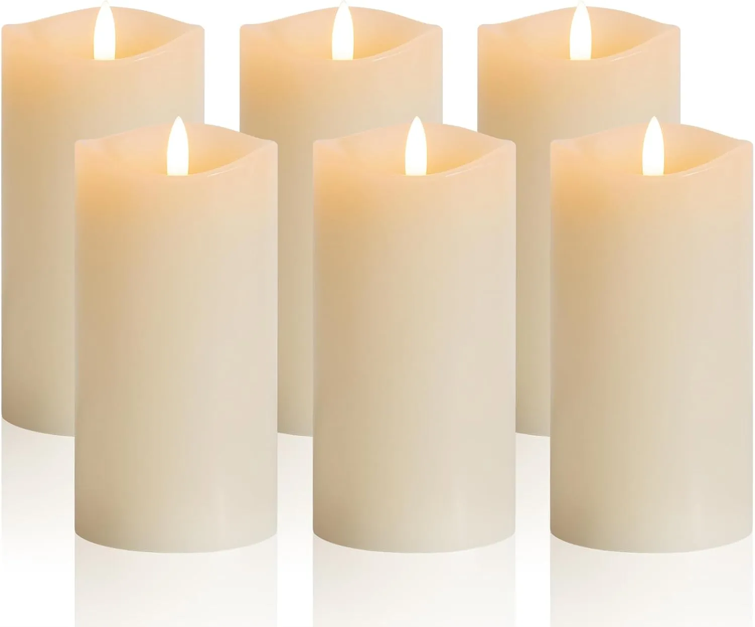 6 inch Flameless Candles, Flickering Battery Operated Candles with Remote, LED Pillar Candle Large, Real Wax，Ivory White