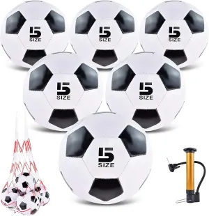 6 Pack Classic deflated Soccer Balls Size 3/4/5 with Pump and Mesh Bag for Indoor Outdoor Lawn Game Training Practice Bulk Sport Gift for Teens Adults