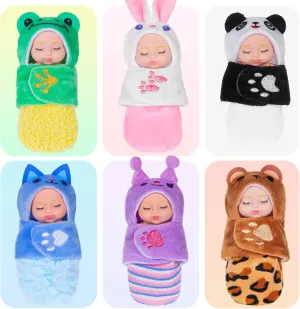 6 Pack Mini Baby Dolls - 4 inch Animal with Sleeping Bag Theme Lifelike Baby Dolls for Girls