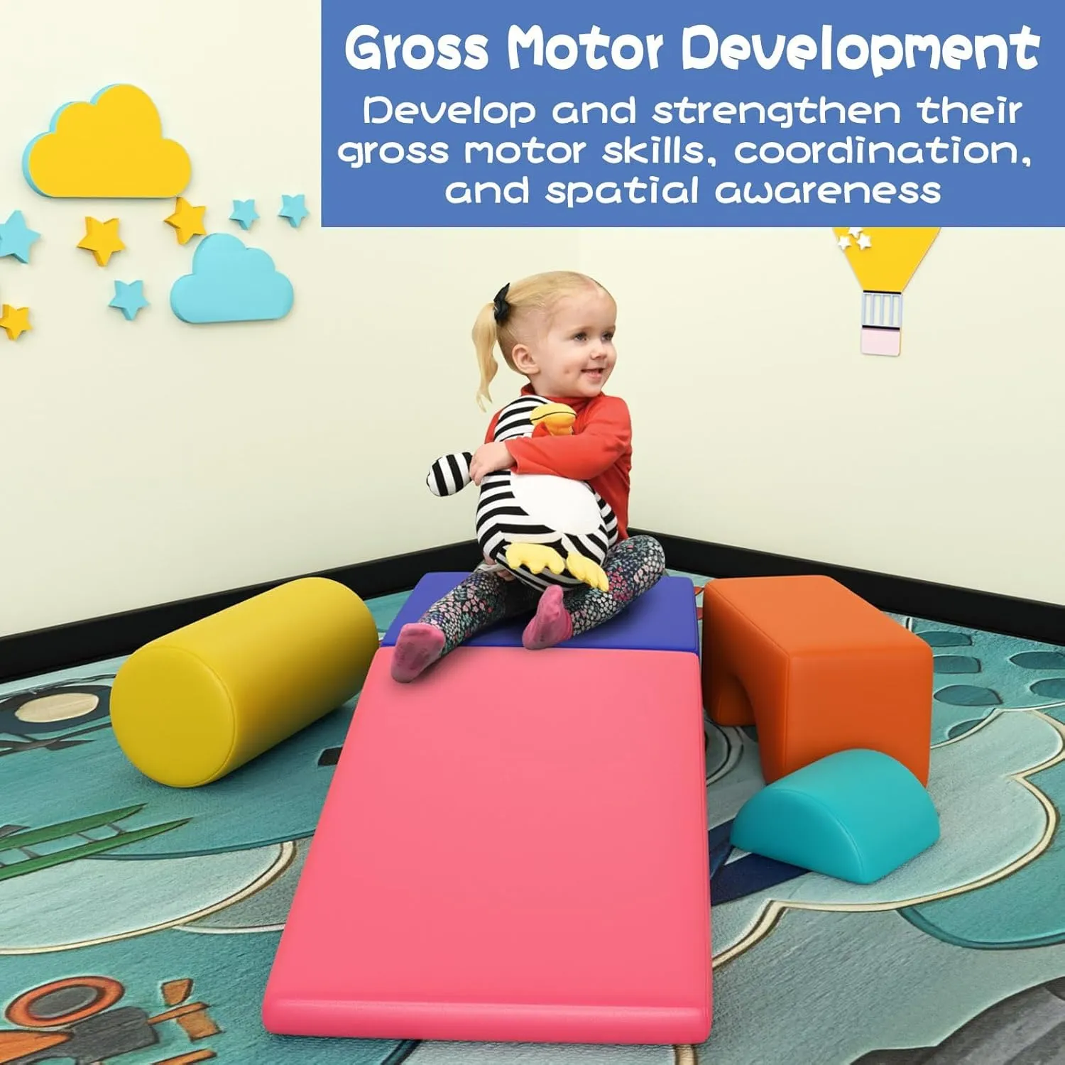 6 Piece Foam Climbing Blocks, Pu Leather Soft Play Large Baby Climbing Gym Indoor Climbing Toys for Toddlers 1-3 Inside
