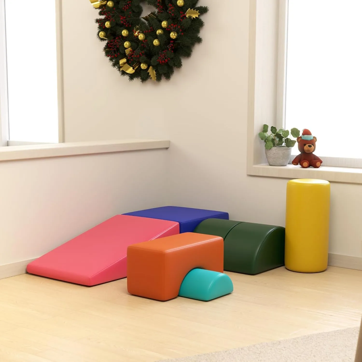 6 Piece Foam Climbing Blocks, Pu Leather Soft Play Large Baby Climbing Gym Indoor Climbing Toys for Toddlers 1-3 Inside