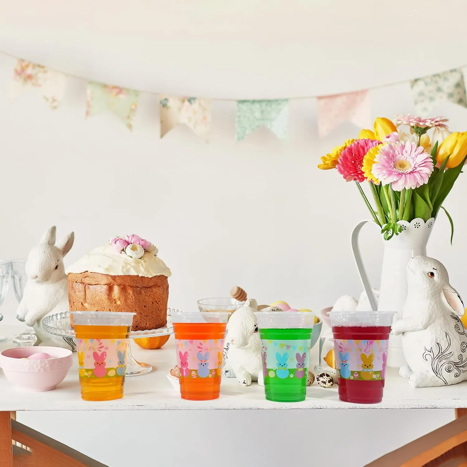 60 Pieces 16oz Easter Bunny Disposable Plastic Cups for Easter Party Supplies, Bunny Birthday Party Decorations