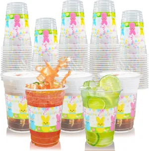 60 Pieces 16oz Easter Bunny Disposable Plastic Cups for Easter Party Supplies, Bunny Birthday Party Decorations