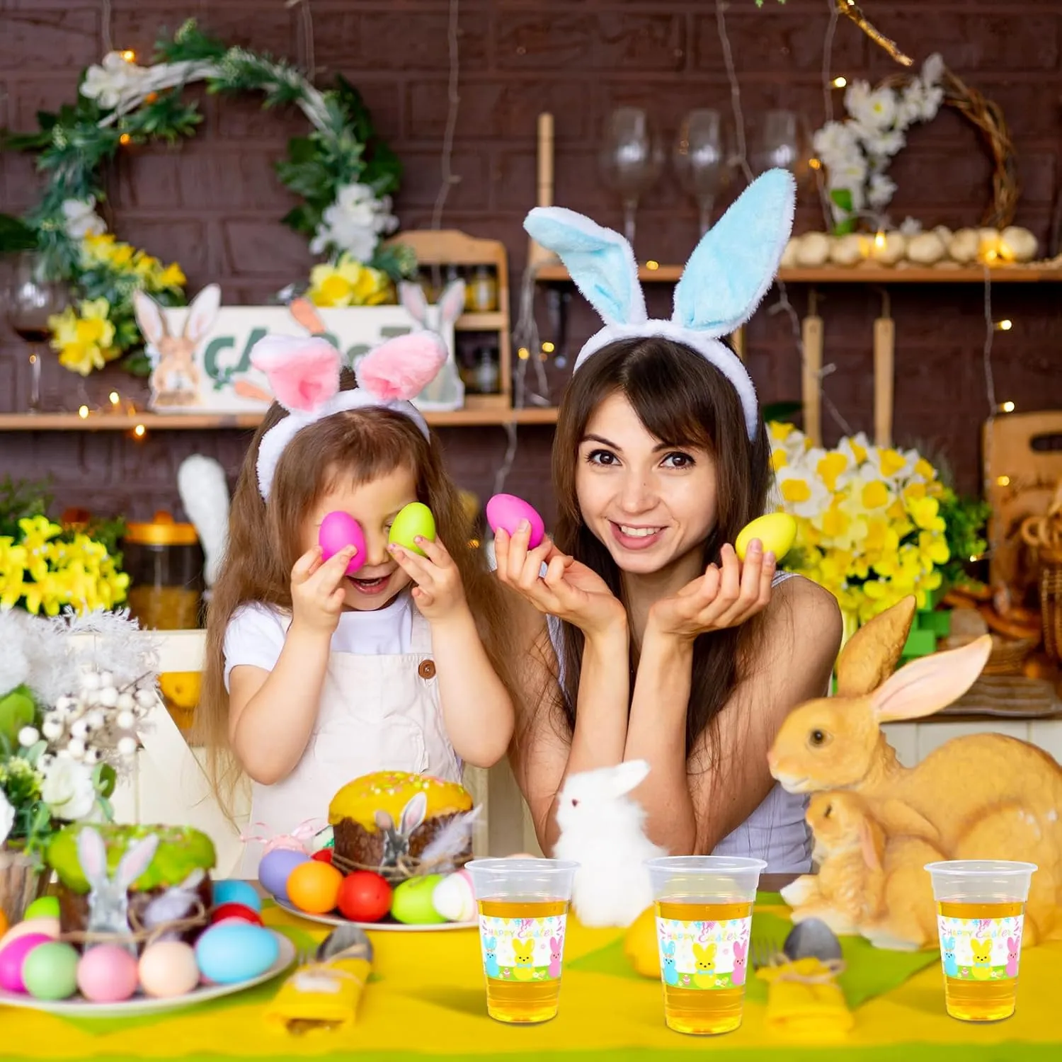 60 Pieces 16oz Easter Bunny Disposable Plastic Cups for Easter Party Supplies, Bunny Birthday Party Decorations