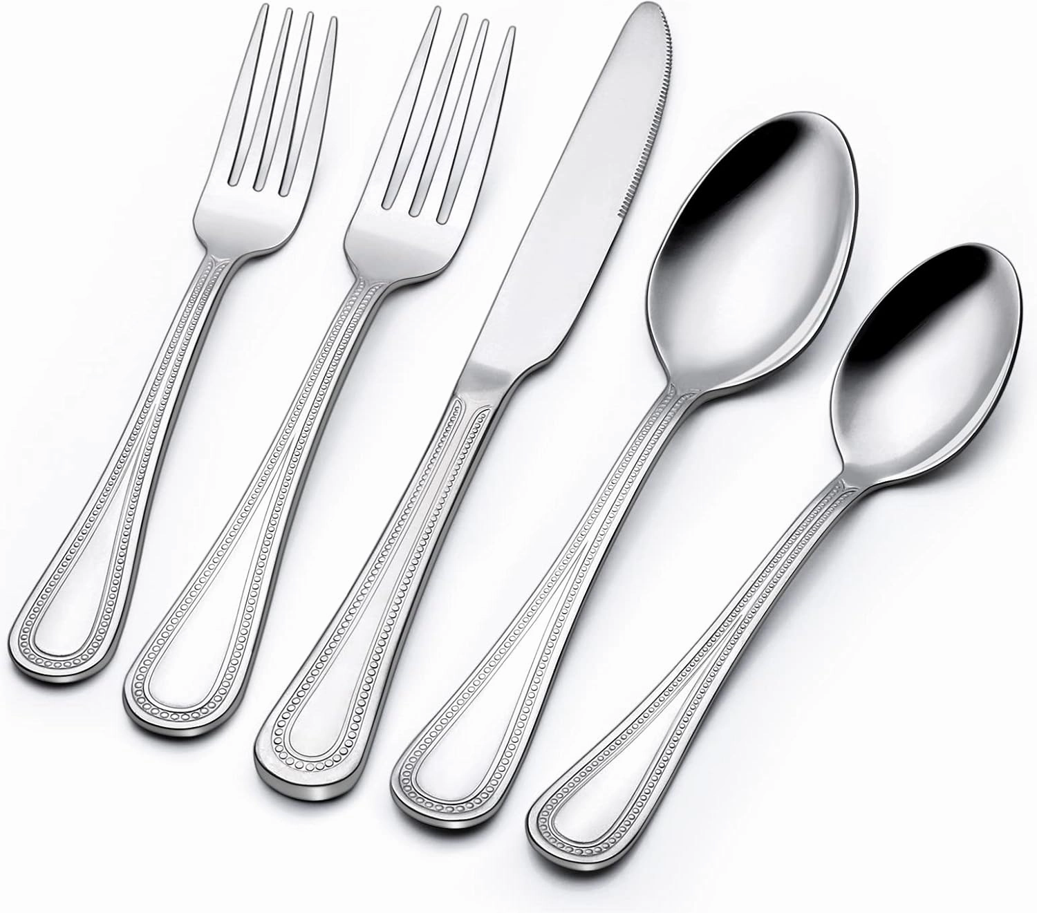 60-Piece Silverware Set for 12, Stainless Steel Flatware, Mirror Polished Cutlery Set, Utensils Include Spoons, Forks, Knives for Home, Restaurant, Beaded Handle, Dishwasher Safe