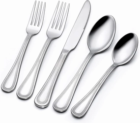 60-Piece Silverware Set for 12, Stainless Steel Flatware, Mirror Polished Cutlery Set, Utensils Include Spoons, Forks, Knives for Home, Restaurant, Beaded Handle, Dishwasher Safe