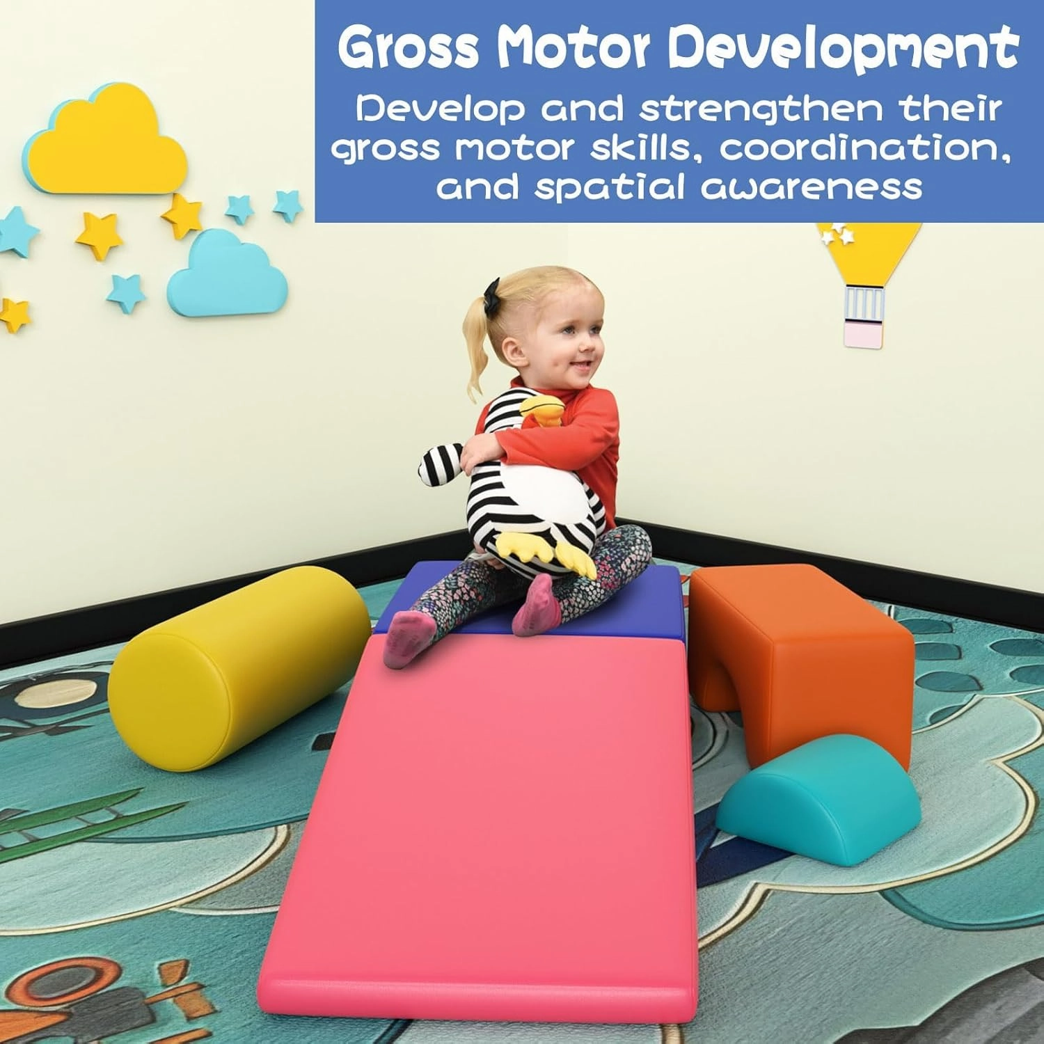 6 Piece Foam Climbing Blocks, Pu Leather Soft Play Large Baby Climbing Gym Indoor Climbing Toys for Toddlers 1-3 Inside