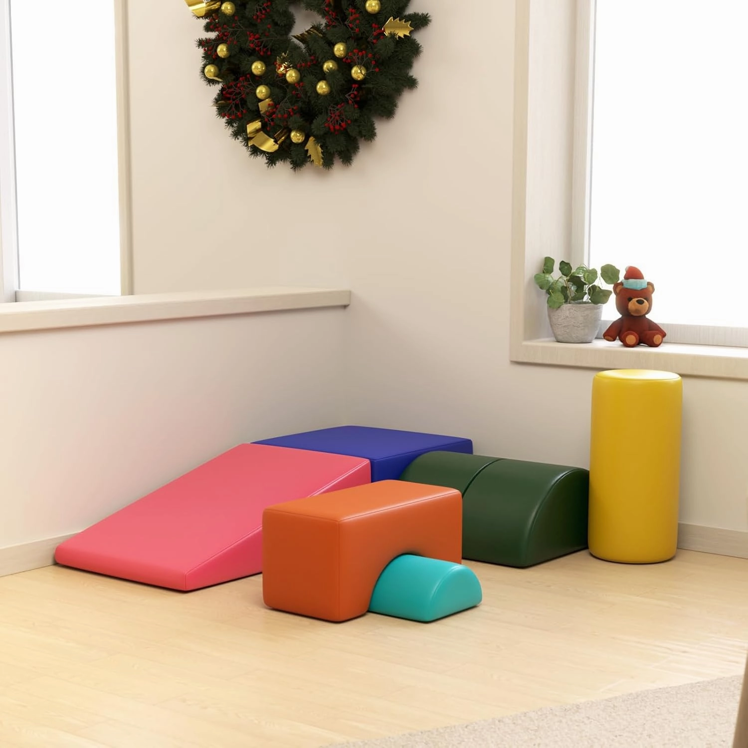 6 Piece Foam Climbing Blocks, Pu Leather Soft Play Large Baby Climbing Gym Indoor Climbing Toys for Toddlers 1-3 Inside