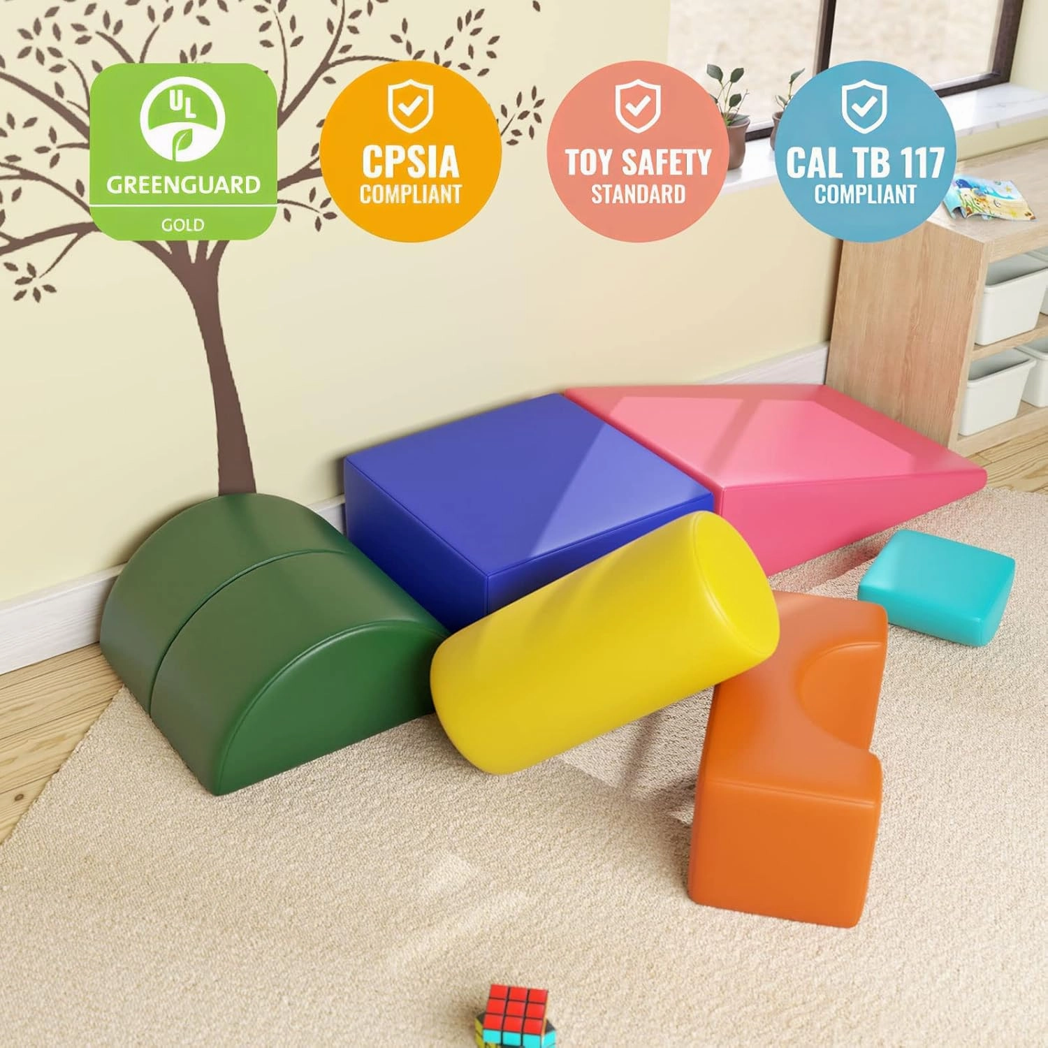 6 Piece Foam Climbing Blocks, Pu Leather Soft Play Large Baby Climbing Gym Indoor Climbing Toys for Toddlers 1-3 Inside