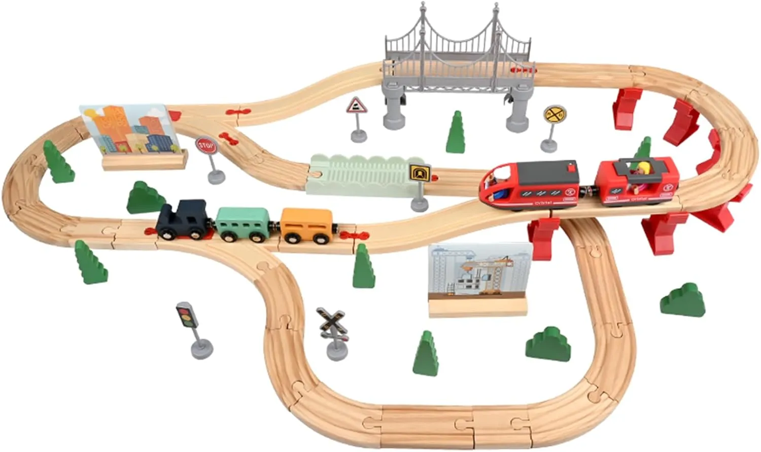 72 PCS Wooden Magnetic Train Set for Kids Ages 4-8, Scale Train Set for Toddlers 3-5, Battery Operated Toy for Wooden Track