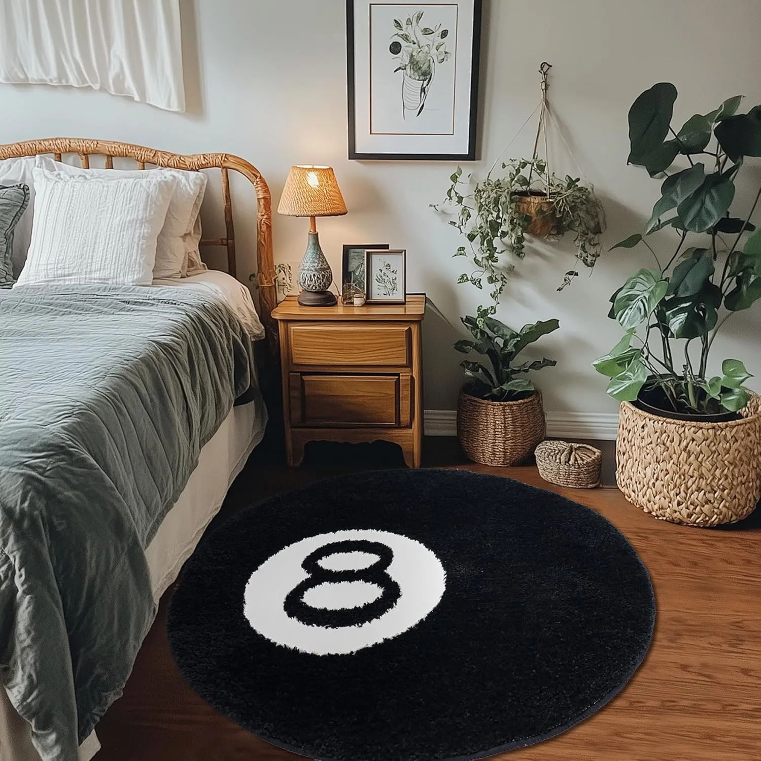 8 Ball Rug, 32 inch Large Black Round Rug for Home Decor, Stussy Cool Eight Ball Rug for Bedroom Living Room, Housewarming Gift, Black