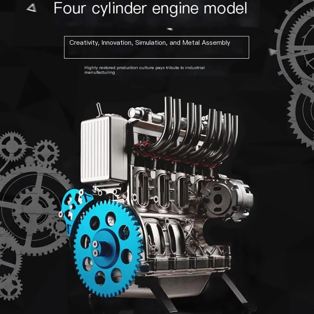 8-Cylinder Full Metal Car Engine Model That Works, V8 Engine DIY Model for Adults, Metal Engine Building Kit, Detailed Car Engine Ornament, Perfect for Décor and Engineering Hobbyists (4 Cylinder)