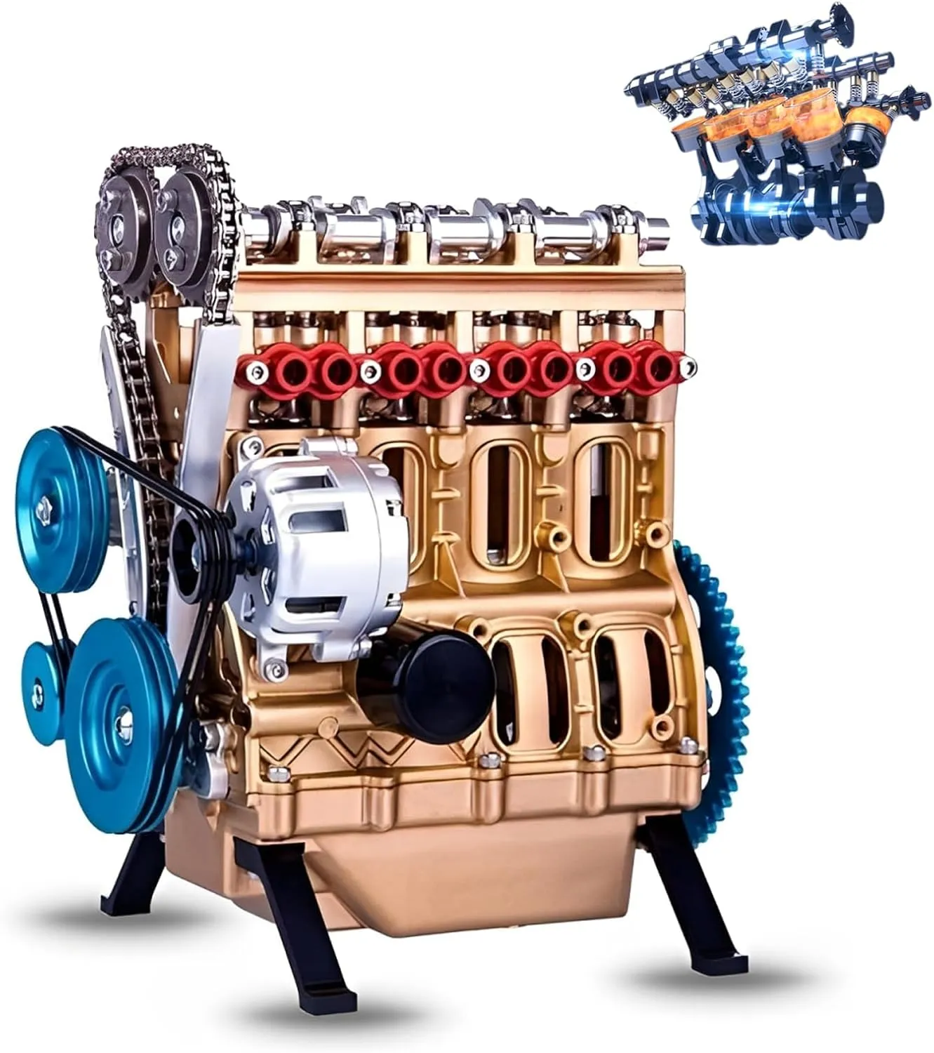 8-Cylinder Full Metal Car Engine Model That Works, V8 Engine DIY Model for Adults, Metal Engine Building Kit, Detailed Car Engine Ornament, Perfect for Décor and Engineering Hobbyists (4 Cylinder)