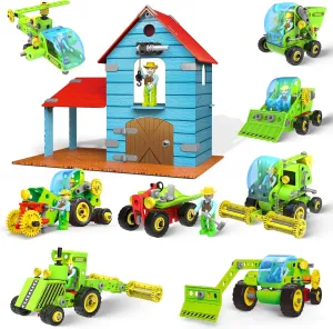 8-in-1 Farm Building Toys for Kids 4 5 6 7 8  Year Old Boy & Girl, 153 PCS Tractor STEM Toy for Kids, 8 in 1 Learning Toys Educational Construction Blocks Building Set Birthday Gift for Kid