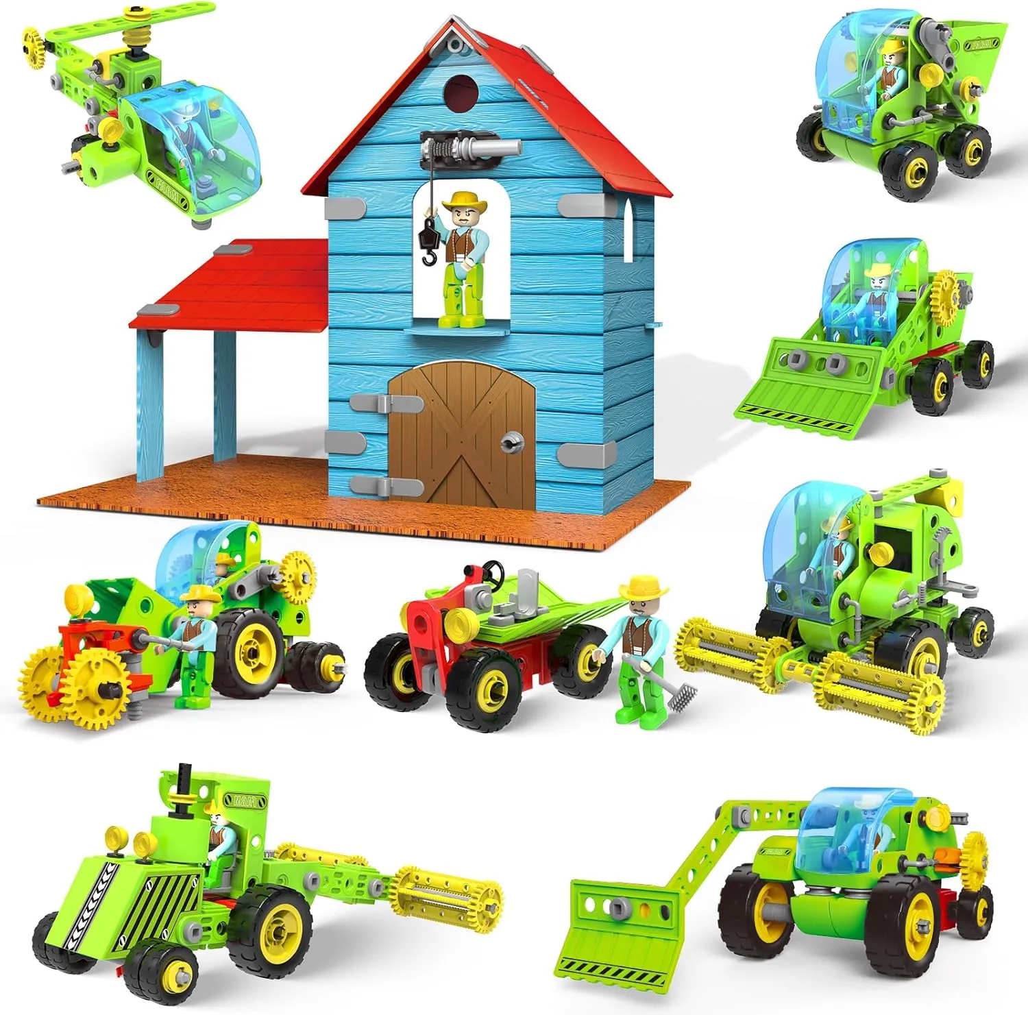 8-in-1 Farm Building Toys for Kids 4 5 6 7 8  Year Old Boy & Girl, 153 PCS Tractor STEM Toy for Kids, 8 in 1 Learning Toys Educational Construction Blocks Building Set Birthday Gift for Kid