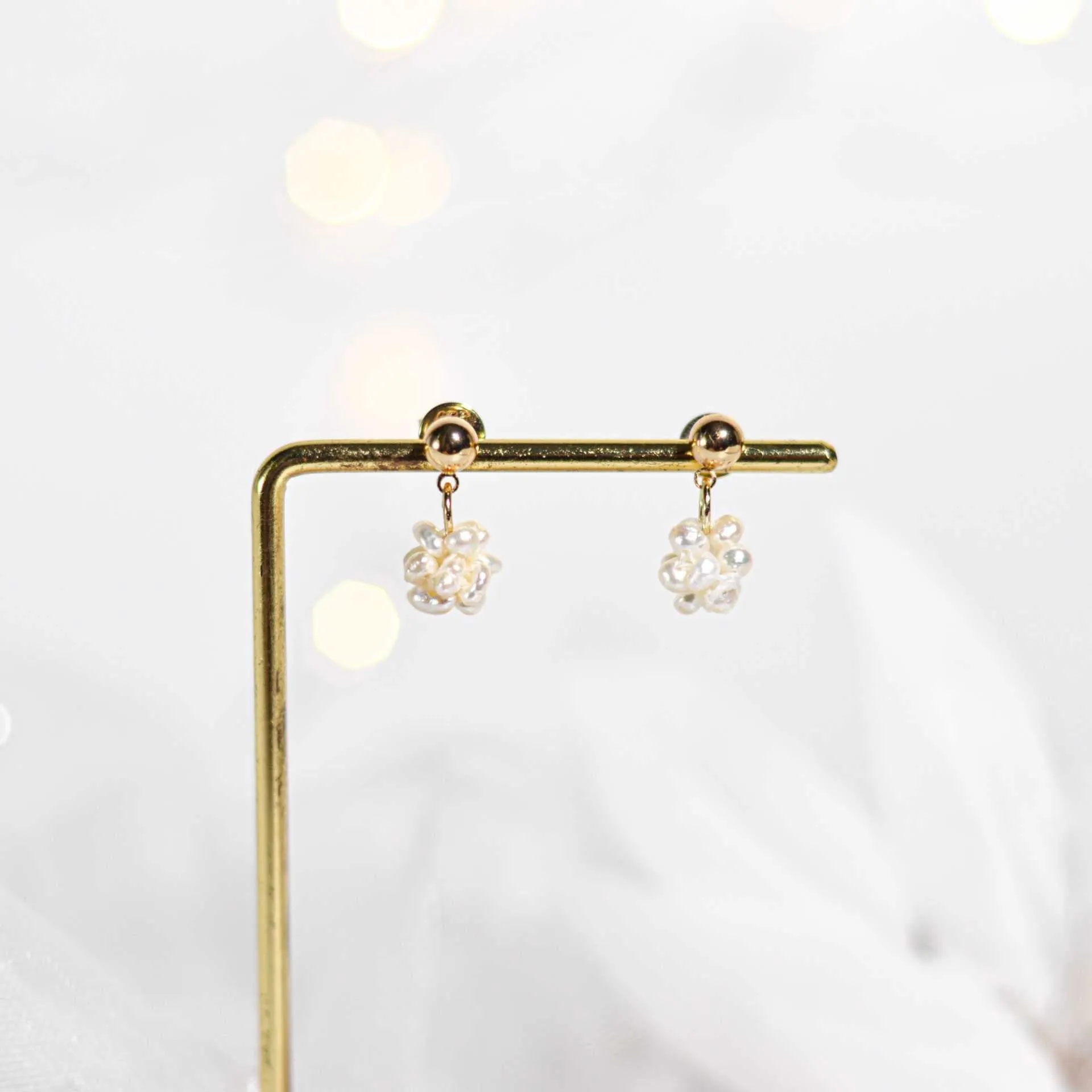 8 mm white pearl ball yellow gold plated ball stud earrings