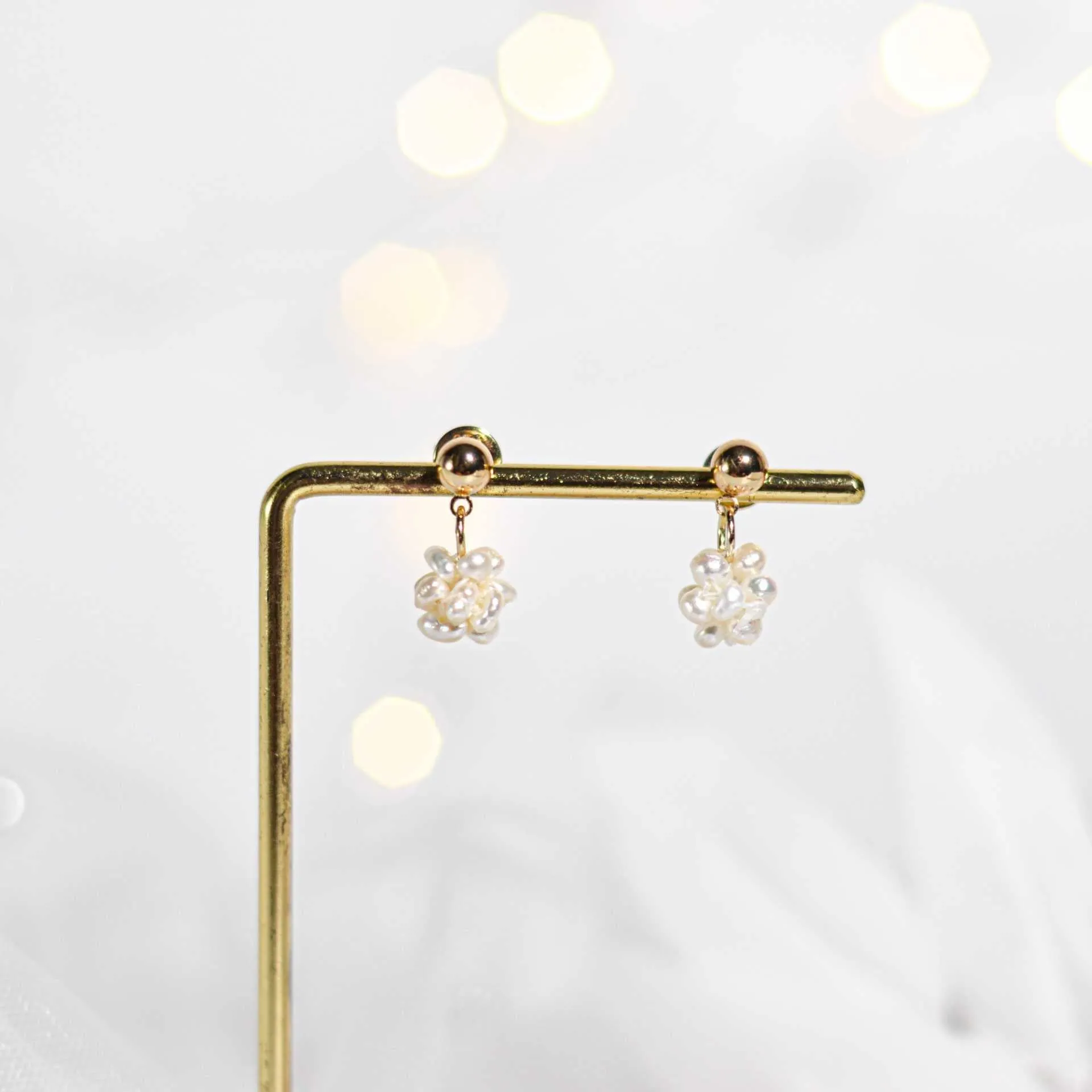 8 mm white pearl ball yellow gold plated ball stud earrings
