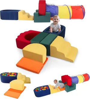 8 Pcs Foam Climbing Toys for Toddlers 1-3, Baby Foam Climbing Blocks with Ball Pit,Indoor Climb Crawl Tunnel Activity Play Set Play Gym for Climbing