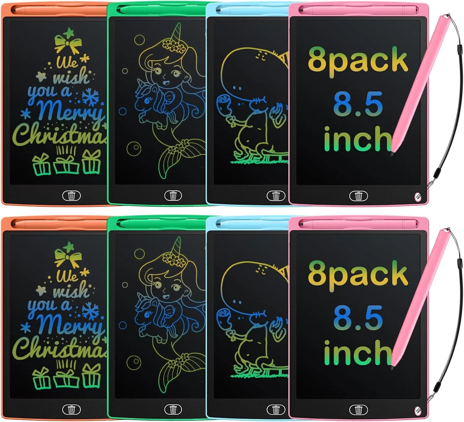 8Pack LCD Writing Tablet for Kids, 8.5In Toys for 3-6 Year Old Girls Boys, Reusable Doodle Board Drawing Tablet Drawing Pad Kids, Travel Toys Christmas Gifts Stocking Stuffers for Kids Bulk