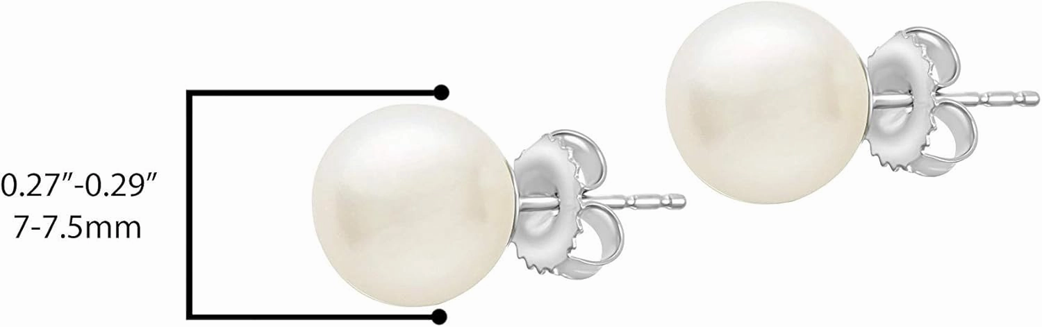 925 Sterling Silver AAA Freshwater Cultured Pearl Classic Solitaire Stud Earrings - Choice of Pearl Size