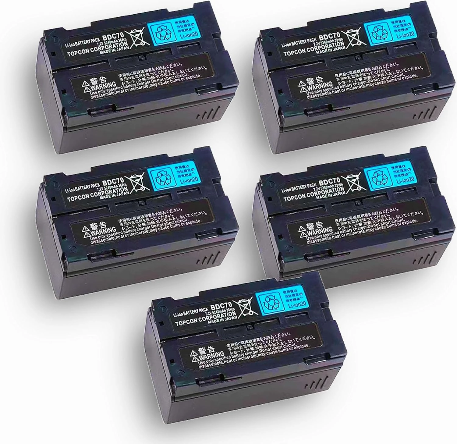 （Pack of 5） BDC70 7.2V Battery for Top-con BDC70 Li-ion 5240mAh Battery for Top-con, Sokkia Total Stations