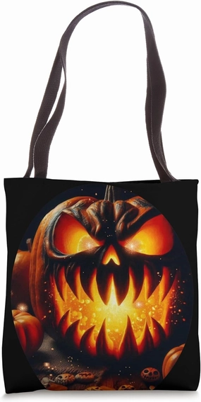 "All Hallows' Eve" Embers Rising Fire Eyed Halloween Pumpkin Tote Bag