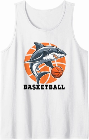 A Shark Playing A Basketball Shoot Court Player Tank Top