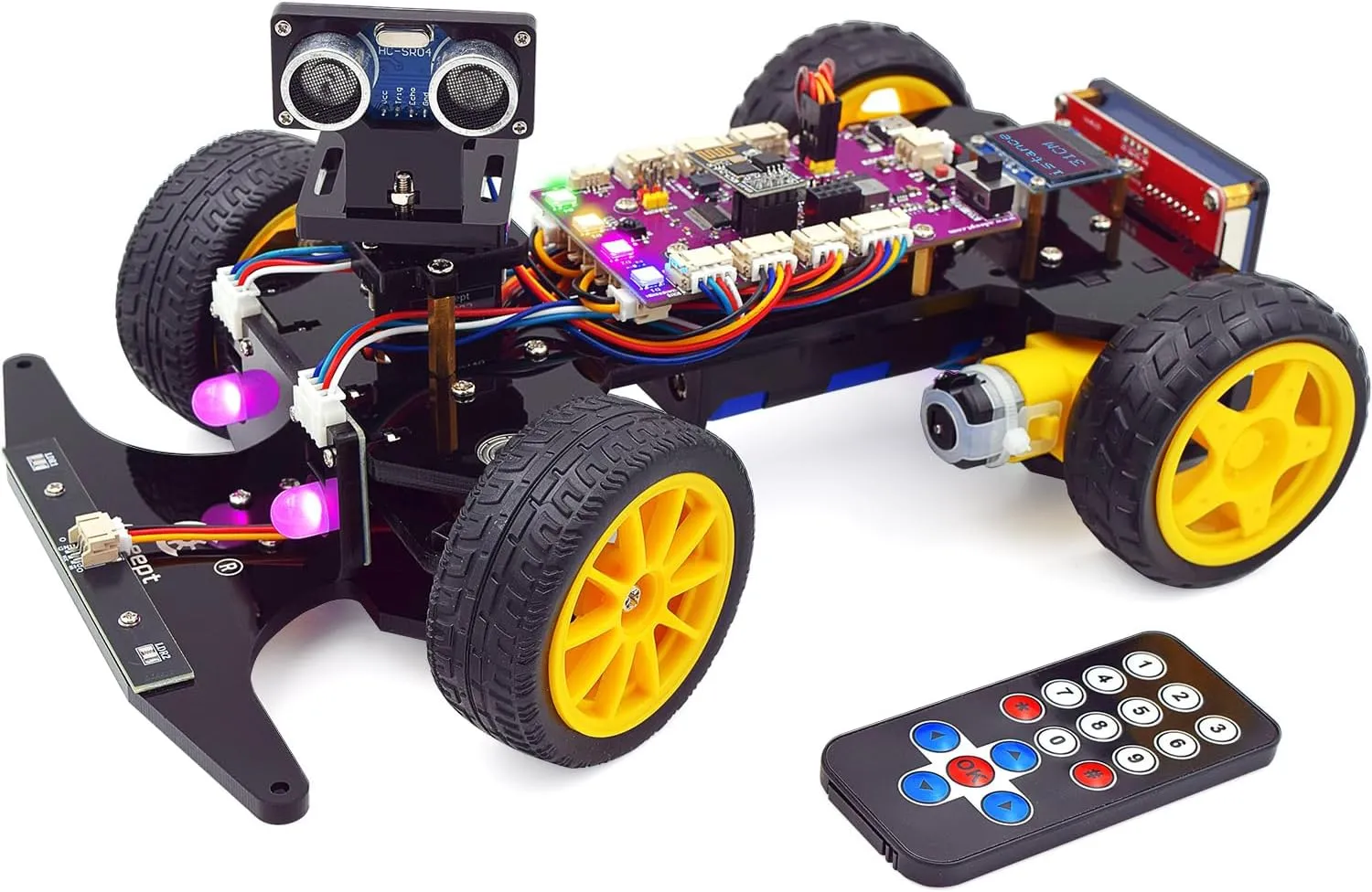 Adeept Smart Car Kit(Compatible with Arduino IDE), Line Tracking, Obstacle Avoidance, OLED Display, Ultrasonic Sensor, IR Wireless Remote Control, DIY STEM Educational Robot Car Kit