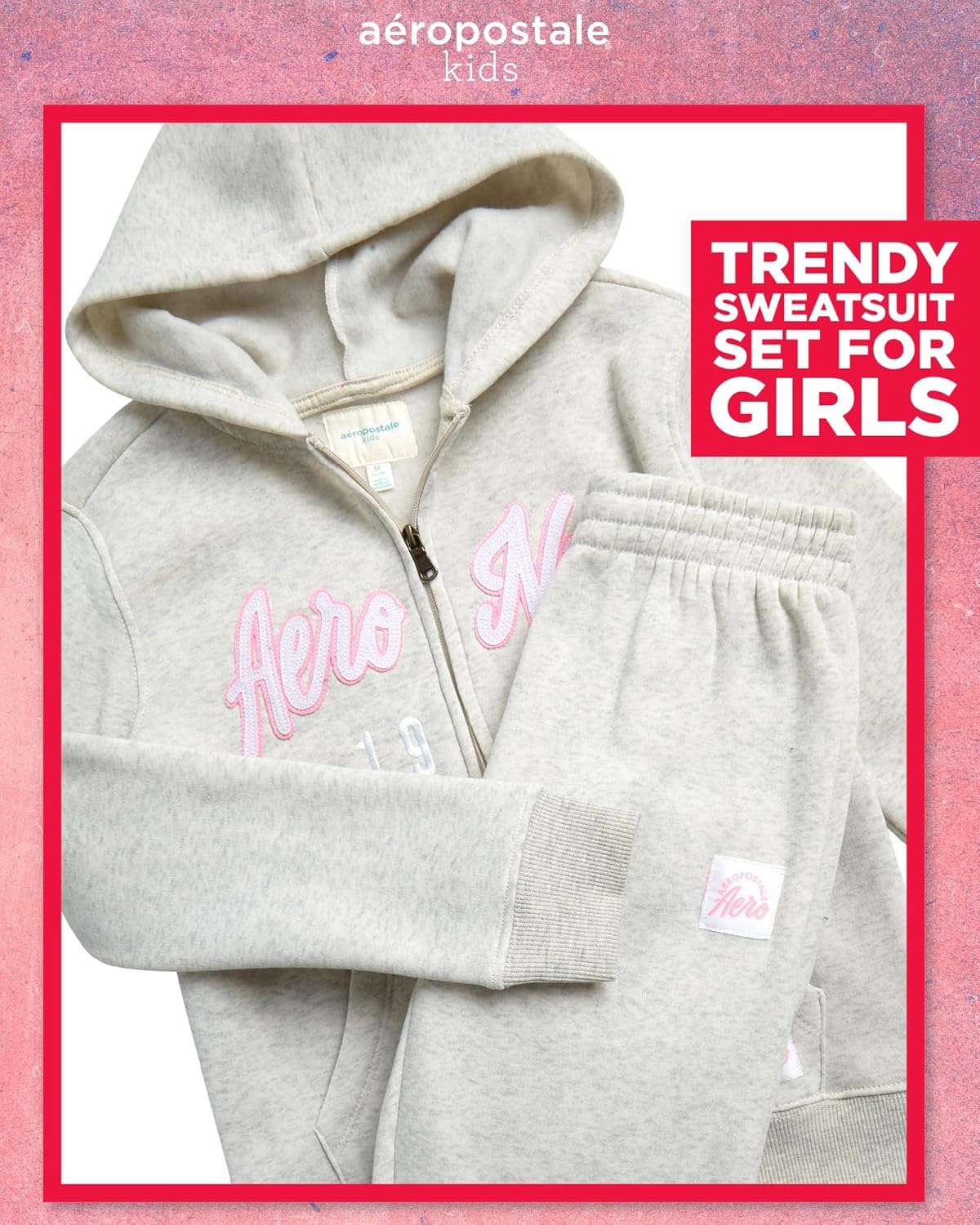 AEROPOSTALE Girls' Sweatsuit Set - 2 Piece Fleece Zip Up Hoodie and Jogger Sweatpants - Cozy Activewear Set for Girls (4-16)