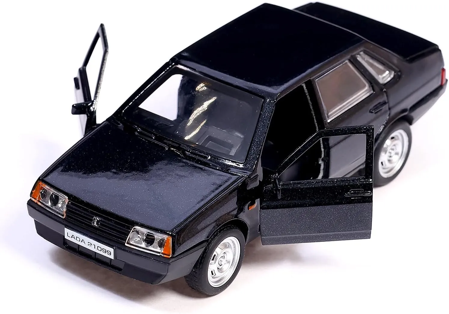 AEVVV Metal Model Car LADA-21099 Retro Sputnik Russian Design 4.7 Inches Black Doors Trunk Open Pull-Back Mechanism Durable Collectible Metal Plastic