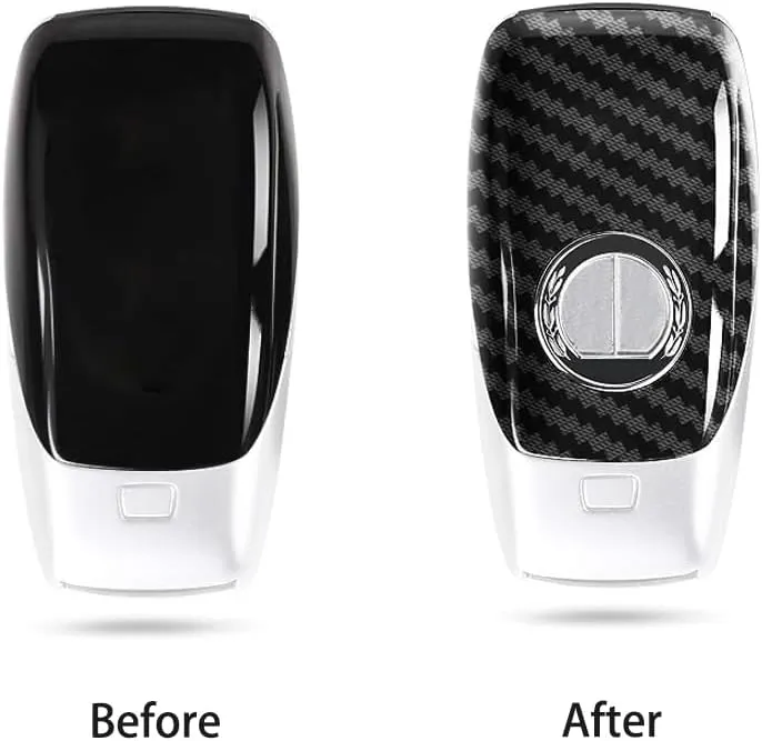AffaTerbach Carbon Fiber Texture Badge Key Logo Shell Fob Battery Cover Carbon Fiber Key Cover Comparable with Mercedes-Benz A220 E63S E-Class CLS Class 2019-2021