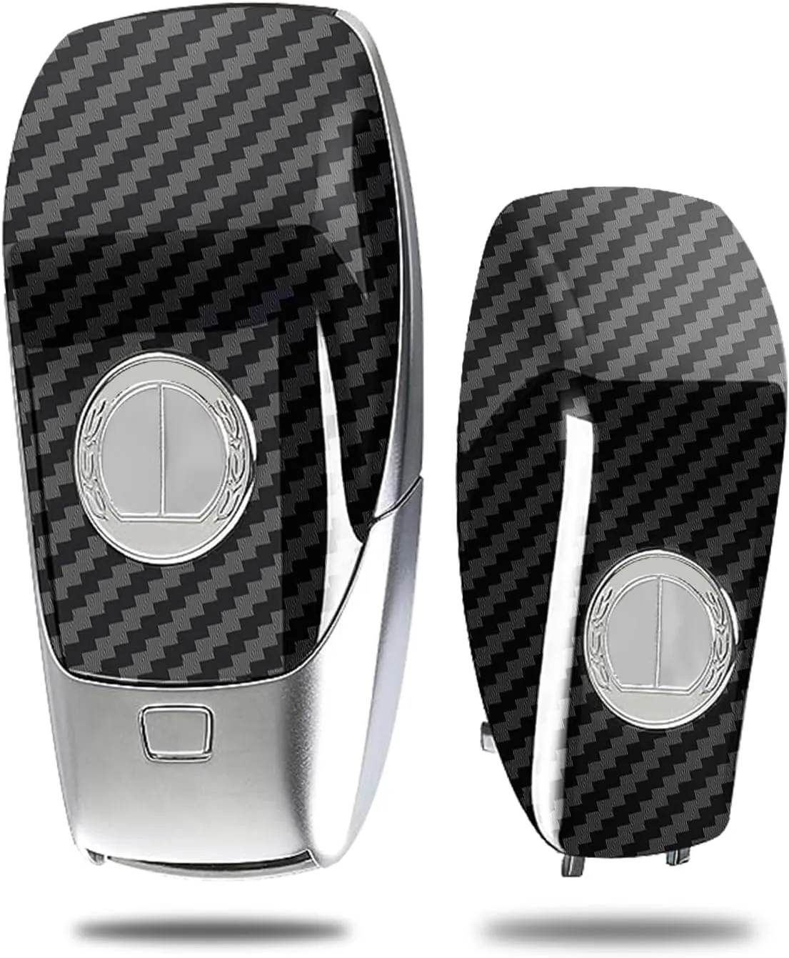 AffaTerbach Carbon Fiber Texture Badge Key Logo Shell Fob Battery Cover Carbon Fiber Key Cover Comparable with Mercedes-Benz A220 E63S E-Class CLS Class 2019-2021