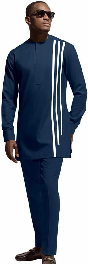 African Men‘s Party Suit Two Pieces Set Dashiki Shirt Pant Tracksuit Long Sleeve Outfit