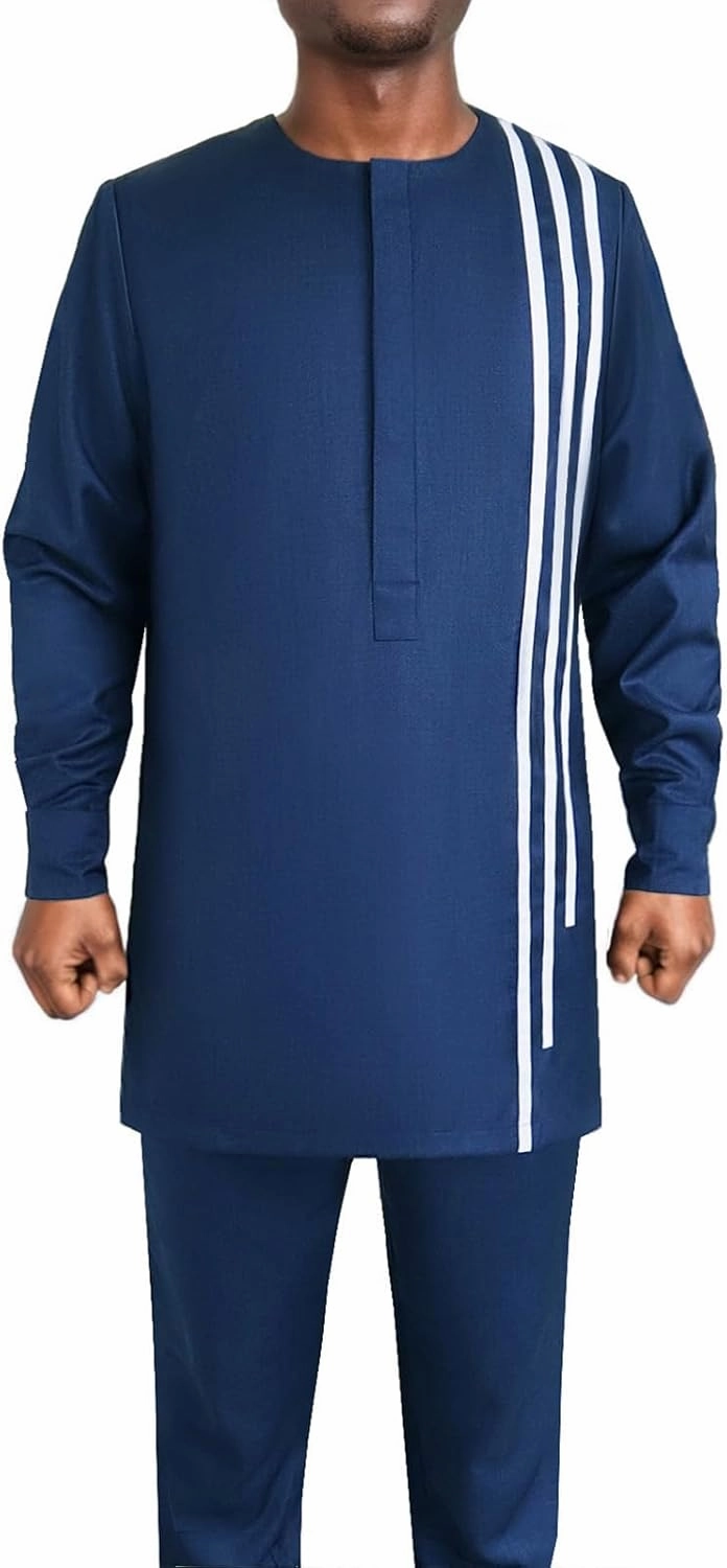 African Men‘s Party Suit Two Pieces Set Dashiki Shirt Pant Tracksuit Long Sleeve Outfit