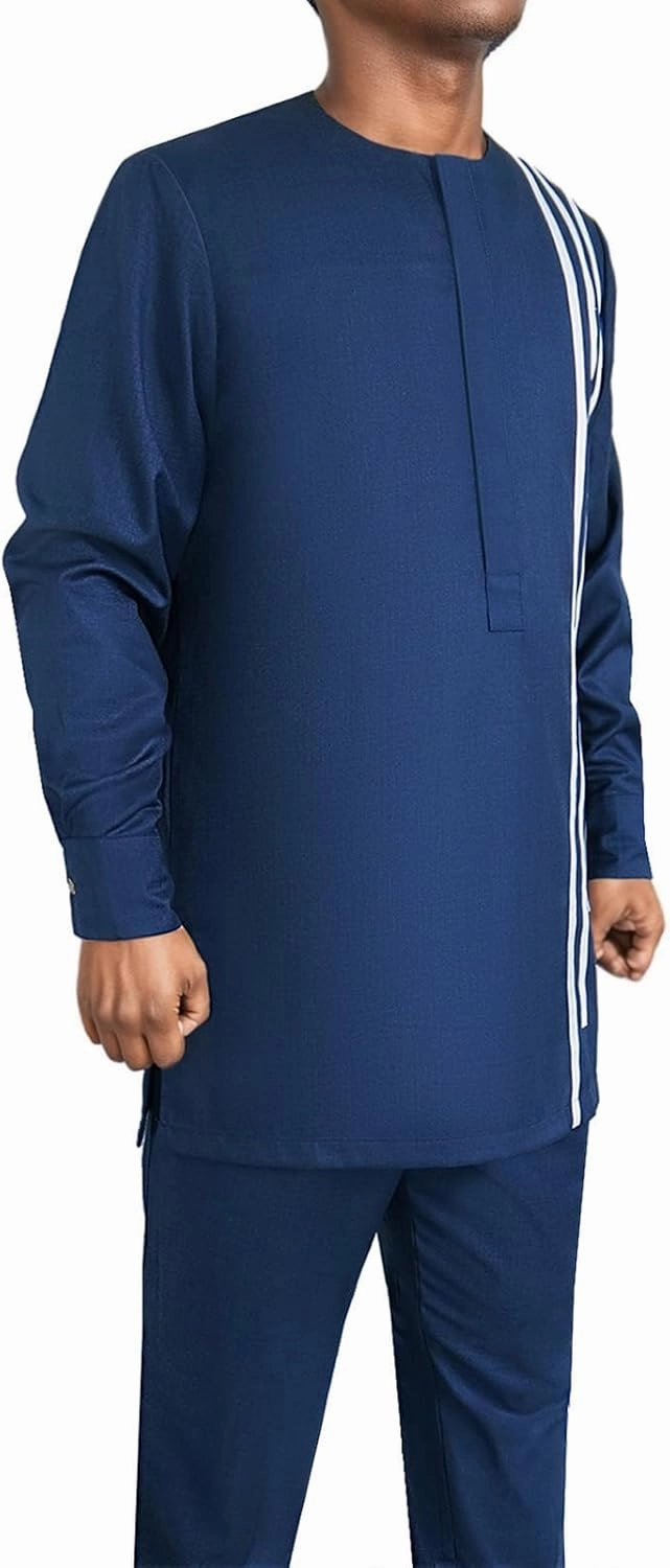 African Men‘s Party Suit Two Pieces Set Dashiki Shirt Pant Tracksuit Long Sleeve Outfit