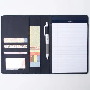 AHZOA Colorful 4 Pockets A5 Size Memo Padfolio S1, Including 5 X 8 Inch Legal Writing Pad, Synthetic Leather Handmade About 6.3 X 8.7 Inch Folder Clipboard Holder (Navy)