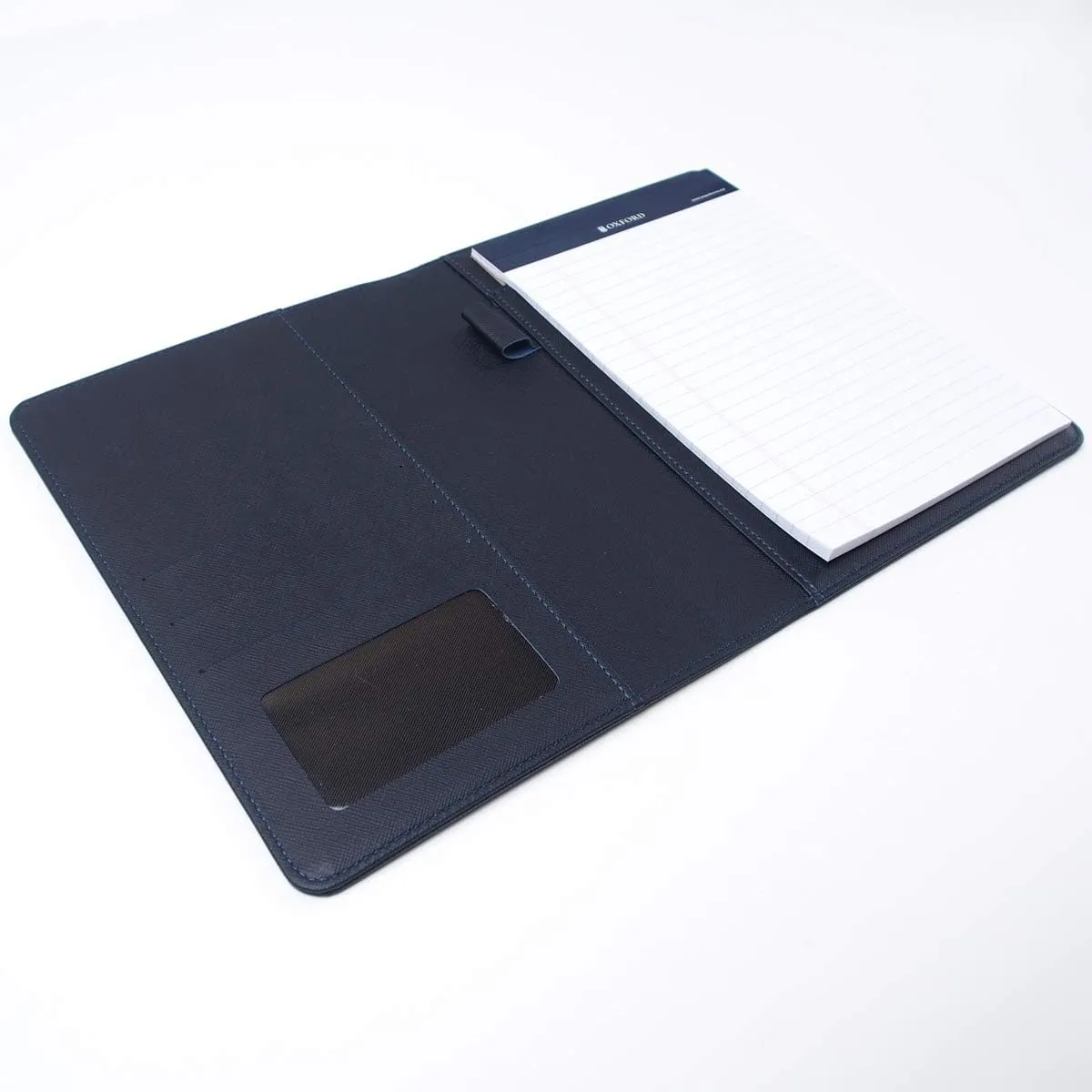 AHZOA Colorful 4 Pockets A5 Size Memo Padfolio S1, Including 5 X 8 Inch Legal Writing Pad, Synthetic Leather Handmade About 6.3 X 8.7 Inch Folder Clipboard Holder (Navy)