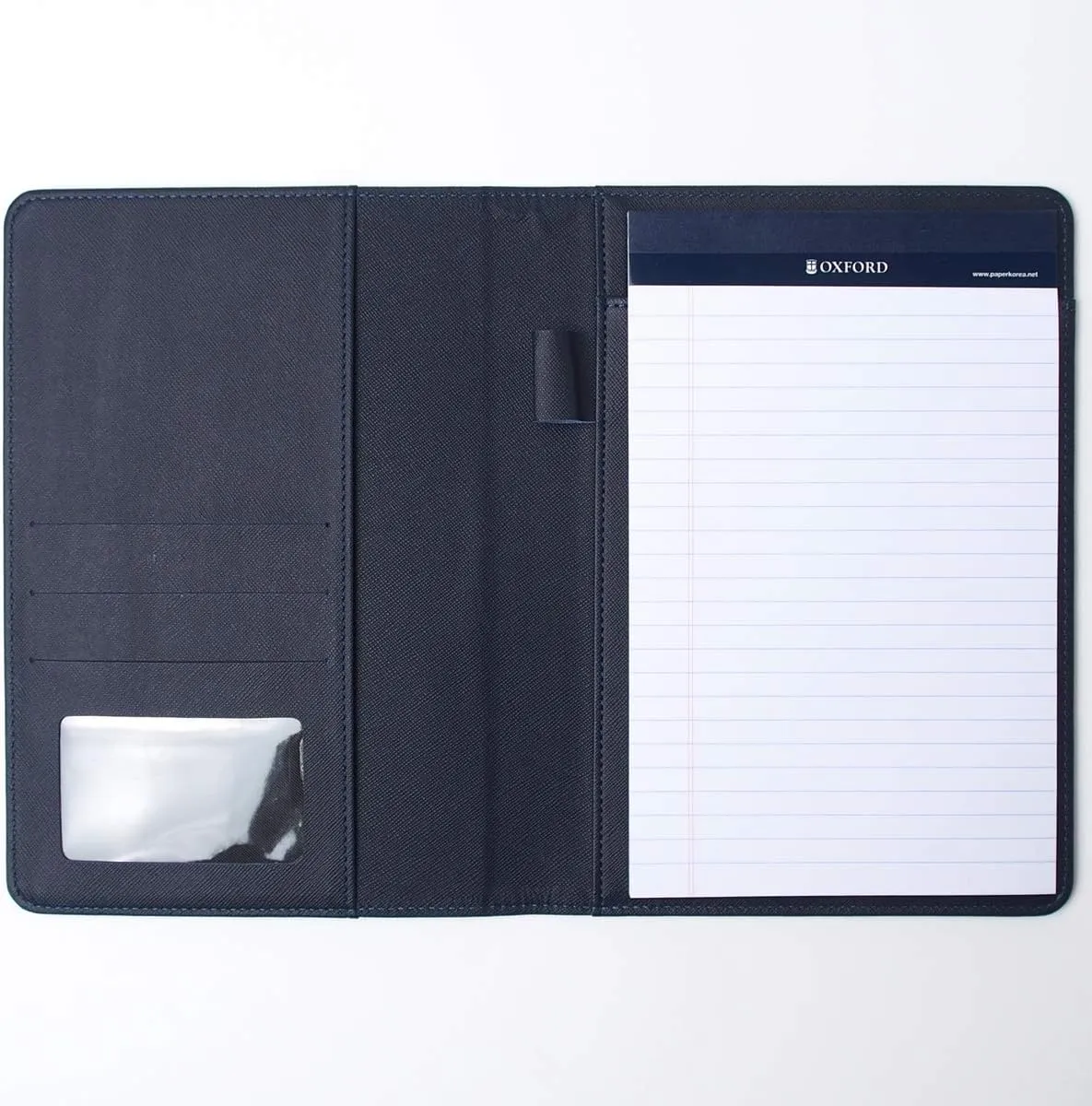 AHZOA Colorful 4 Pockets A5 Size Memo Padfolio S1, Including 5 X 8 Inch Legal Writing Pad, Synthetic Leather Handmade About 6.3 X 8.7 Inch Folder Clipboard Holder (Navy)