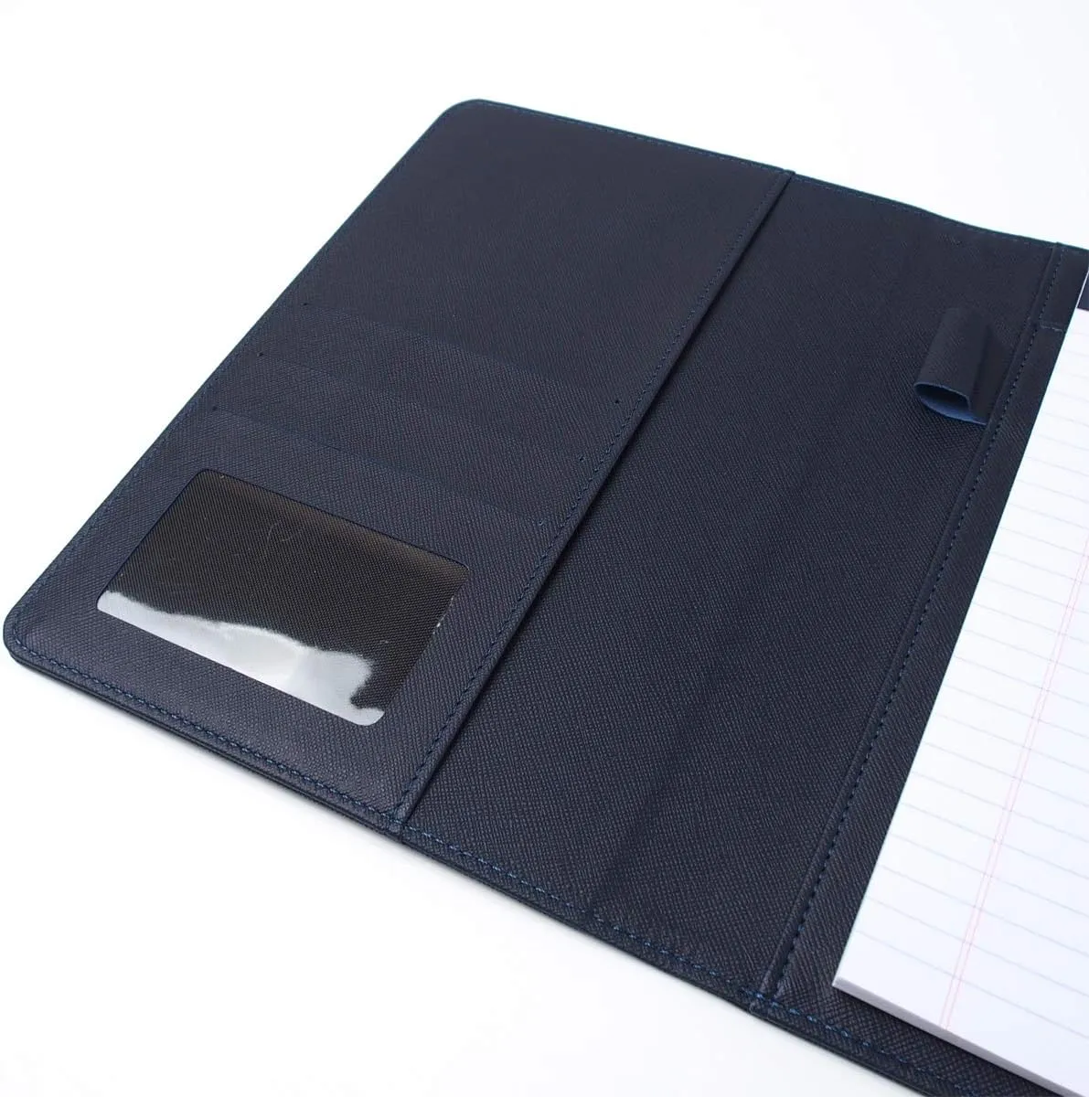 AHZOA Colorful 4 Pockets A5 Size Memo Padfolio S1, Including 5 X 8 Inch Legal Writing Pad, Synthetic Leather Handmade About 6.3 X 8.7 Inch Folder Clipboard Holder (Navy)