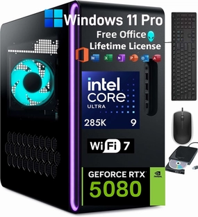 Alienware Aurora R16 Gaming Desktop 2025, Intel 24 Core Ultra 9 285K(AI NPU), RTX 5080 GDDR7(Beat 4090), w/Win 11 Pro & Office License, External DVD Drive, WiFi 7(64GB DDR5 | 8TB SDD | 2TB HDD)