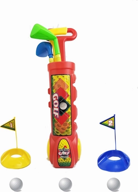 All-Inclusive Kids Golf Set with Clubs, Balls, Flags, and Trolley - Safe and Durable Toy for Indoor & Outdoor Play for Boys and Girls Ages 3-12, Medium, Red