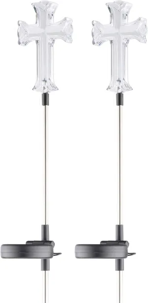 Alpine Corporation 34" Tall Outdoor Solar Powered Cross Pathway Light Stakes (Set of 2)