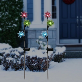 Alpine Corporation Holiday Décor Acrylic 3-Tier Snowflake Stakes with Solar Powered LED Lights; 2-Pack; Christmas Decoration