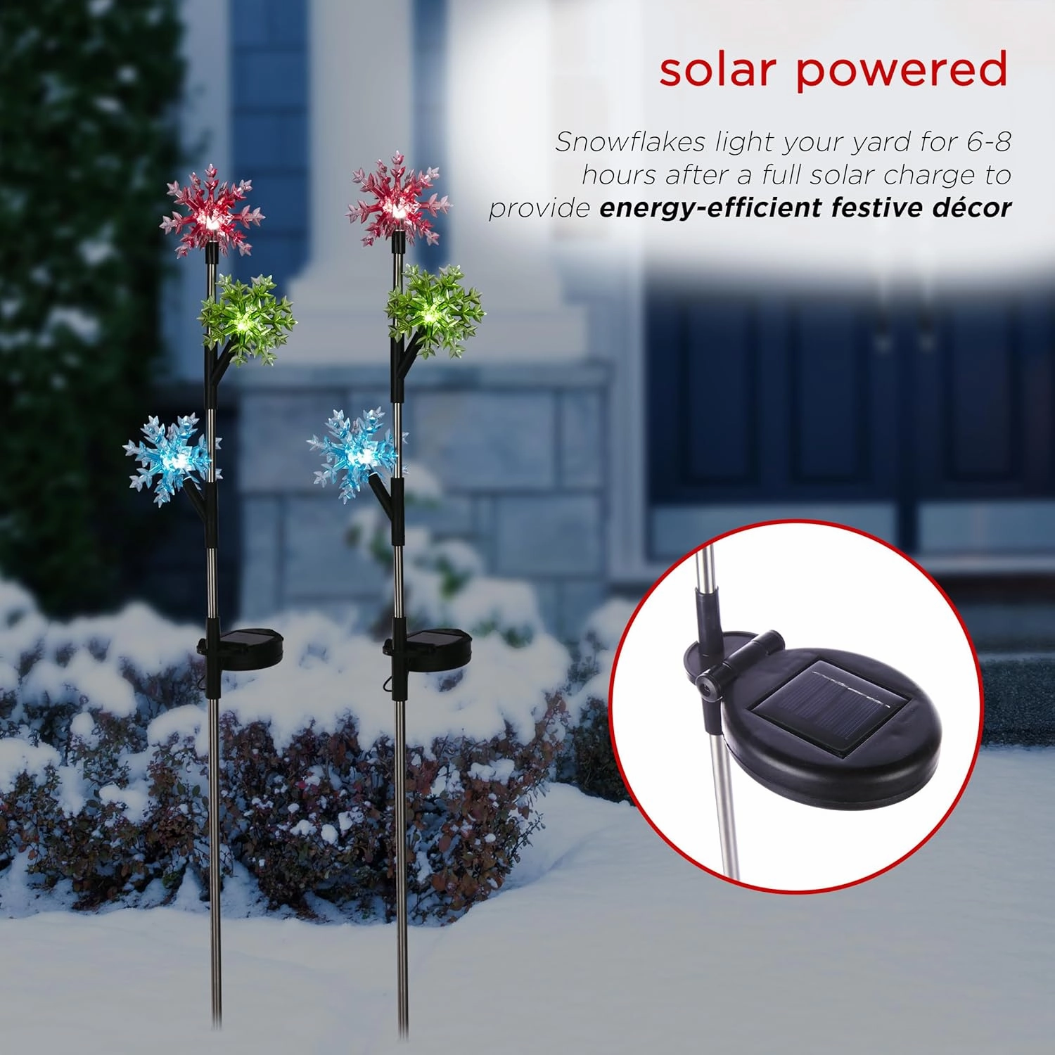 Alpine Corporation Holiday Décor Acrylic 3-Tier Snowflake Stakes with Solar Powered LED Lights; 2-Pack; Christmas Decoration
