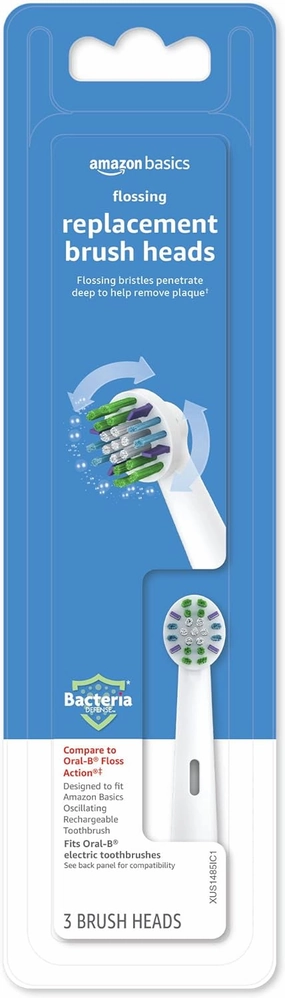 Amazon Basics Braun Electric Toothbrush Replacement Brush Heads, 3 Count, White, Fits Oral-B