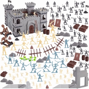 AMOR PRESENT 310PCS Ancient Military Soldier Set, Toy Medieval Knights Army Men Pirate Castle Model Assembly for Boys Birthday Party Gift