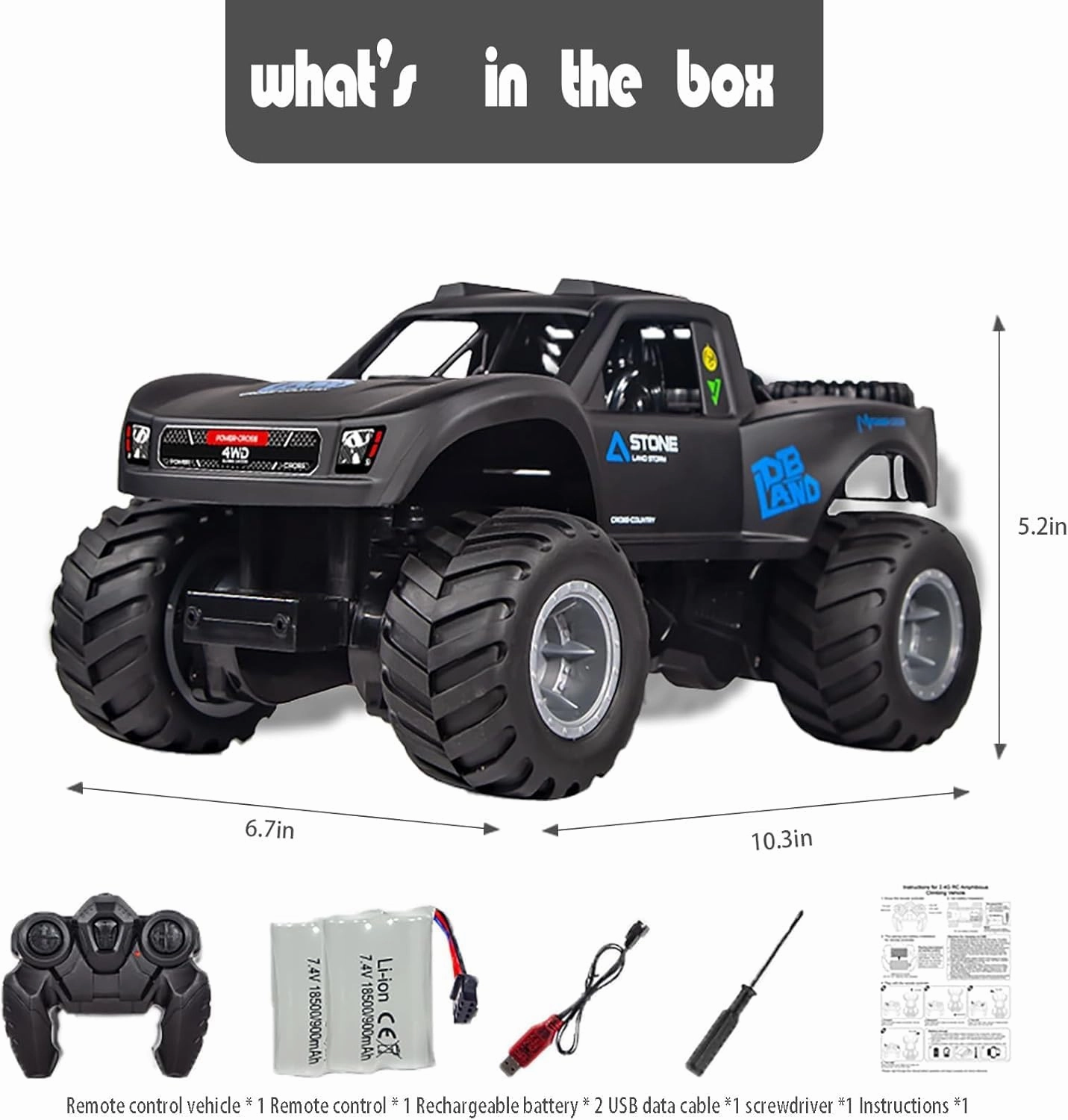 Amphibious Climbing Buggy, Waterproof 4WD Stunt RC Car, 2.4G Wireless Handle Remote Control, 360 Degree Rotating Stunt Show (Blue)